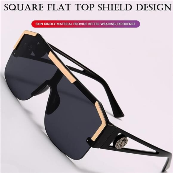 Square Oversized Sunglasses Flat Top Shield Sun Glasses for Men Women One Lens - Picture 5 of 8
